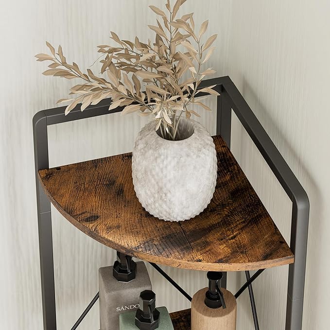 6 Tier Corner Shelf Stand, 78" H Tall Industrial Corner Bookshelf for Living Room Decor, Metal Corner Shelf, Plant Stand Display Shelf for Bedroom, Bathroom, Small Space, Rustic Brown
