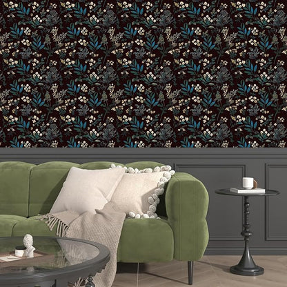 Vintage Wallpaper Peel and Stick Dark Green Floral Wallpaper 17.5'' x 118'' Green Leaf Contact Paper Vinyl Waterproof Self Adhesive Boho Botanical Wall Paper for Bedroom Cabinet Décor