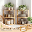 2 Pcs Corner Bamboo Shelf, Kitchen Cabinet Organizer Bamboo Bookshelf, Organizer Kitchen Shelves, Corner Cabinet Rack, Storage Shelves for Pantry Bathroom Dining Room Study Laundry