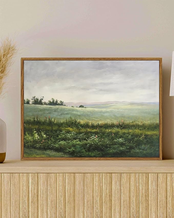 SHENIFY Landscape Framed Canvas Wall Art Vintage Classical The Vast Grassland Prints Hallway Bathroom Office Decor - 11x14in Natural Framed