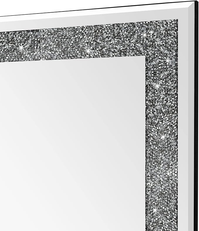 Ruomeng Wall Mirror Rectangular Crystal Crush Diamond Mirror for Home Decoration Accent Mirror for Bathroom, Entryway and Bedroom, 24