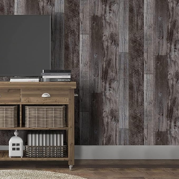 Yun-aeon Gray Wood Peel and Stick Wallpaper 17.3