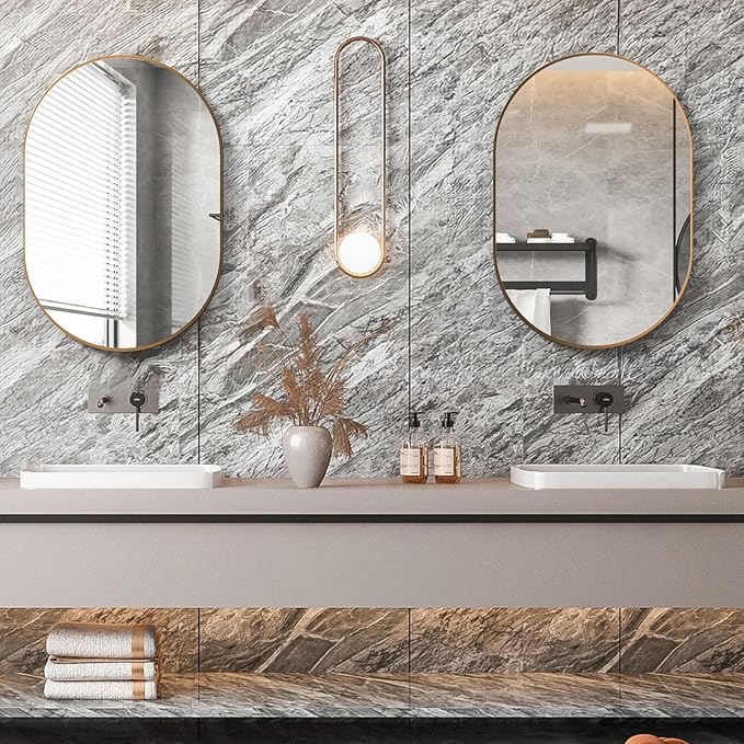 Oval Bathroom Mirror Capsule Wall Vanity Mirror, 2 Pieces 20