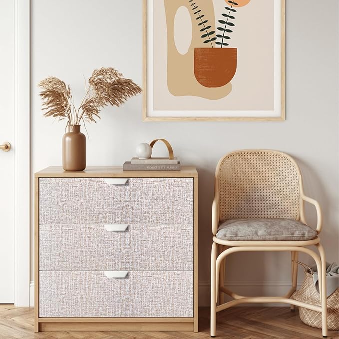 Yancorp 32.8ft Textured Fabric Wallpaper - Khaki Faux Grasscloth Peel and Stick Self-Adhesive Linen - Removable for Cabinets and Counter Top Liners
