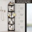 Orimade Rustproof 5 Tier Floor Standing Corner Shower Caddy Organizer, Plastic Metal Splicing Floor Corner Shelf Rack Stands for Bathroom, Black