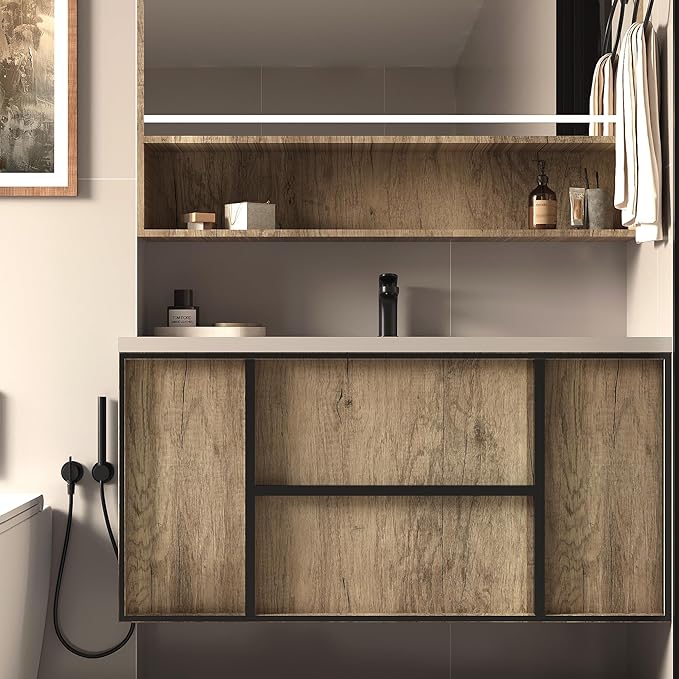 BOMENG 31.5x197in Extra Wide Dark Brown Wood Grain Contact Paper Peel and Stick Wallpaper Self Adhesive Matte Textured Wood Stick Paper Removable Waterproof for Cabinets Shelves Laminate Sheets