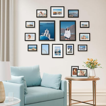 Vittanly 16 Pack Picture Frames, Gallery Wall Frame Set with 2Pcs 11x14, 2Pcs 8x10, 6Pcs 5x7 and 6Pcs 4x6 Photo Frames, Picture Frames Collage Wall Decor for Wall or Tabletop Display, Black