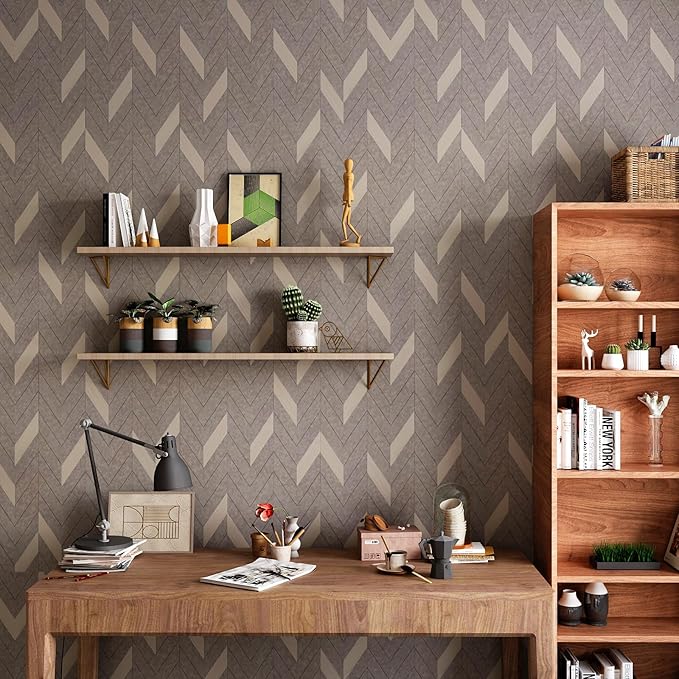 Herringbone Peel and Stick Wallpaper Geometric Wallpaper Boho Contact Paper for Cabinets Stripe Wallpaper for Bedroom 16''×354'' Adhesive Removable Waterproof Wall Paper for Bathroom Laundry Room