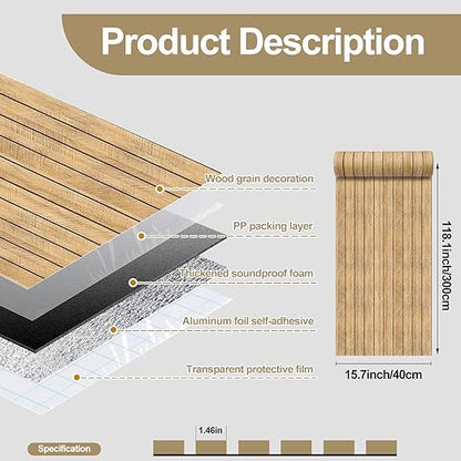 Thick Wood Slat Wall Panels, Modern 3D Peel and Stick, 15.75"x118" Self-Adhesive Accent Wall with Sound Dampening for TV Wall and Ceiling, Bedroom, Home Office, Brown, 13 Sq Ft