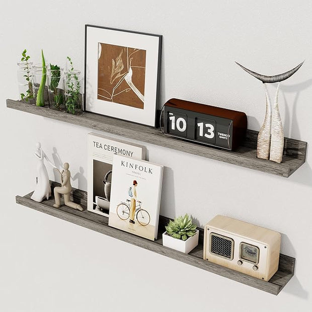 Axeman 30 Inch Floating Shelves | Picture Ledge Shelf Set of 2 | Rustic Grey Wall Shelves with Lip | Grey Picture Shelf for Wall with Ledge | Photo Ledges 30 Inch