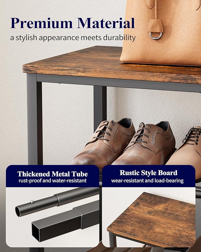 Kitsure Shoe Rack for Closet, Rustic Brown Shoe Organizer with Leveling Feet, Sturdy & Rust-Proof Shoe Storage for Entryway, Bedroom, Living Room, 29.5