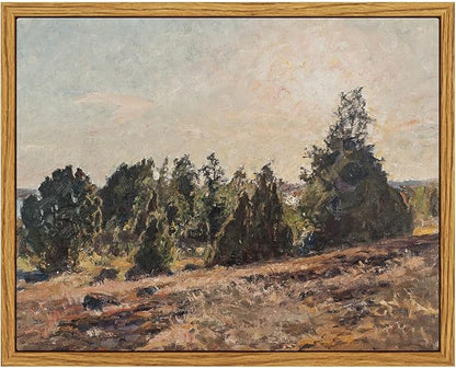 InSimSea Framed Canvas Wall Art, Vintage Pine Landscape Art for Living Room Hallway Shelf, 10x8in, Impressionist Pastoral Painting, Rustic Farmhouse Cozy Mid Century Small Nature Decor
