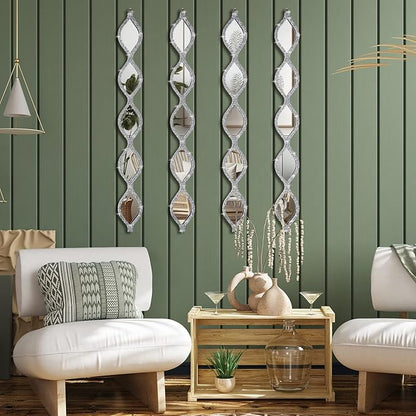 BBTO Teardrop Mirror Wall Decor Decorative Mirror Rustic Crush Diamond Mirrors Wall Farmhouse Long Art for Bathroom Bedroom Entryway Apartment Living Room(Silver,4 Pcs)