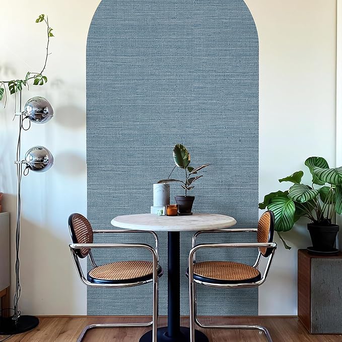 JiffDiff Grasscloth Wallpaper Peel and Stick Blue Grassweave Stick on Wallpaper Textured Self Adhesive Wall Paper Contact Paper 787