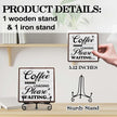 Coffee Bar Decor, Farmhouse Kitchen Table Decor, Coffee Station Accessories, Wooden Decorative Sign with Iron Stand for Table Desk Shelf Display-E32