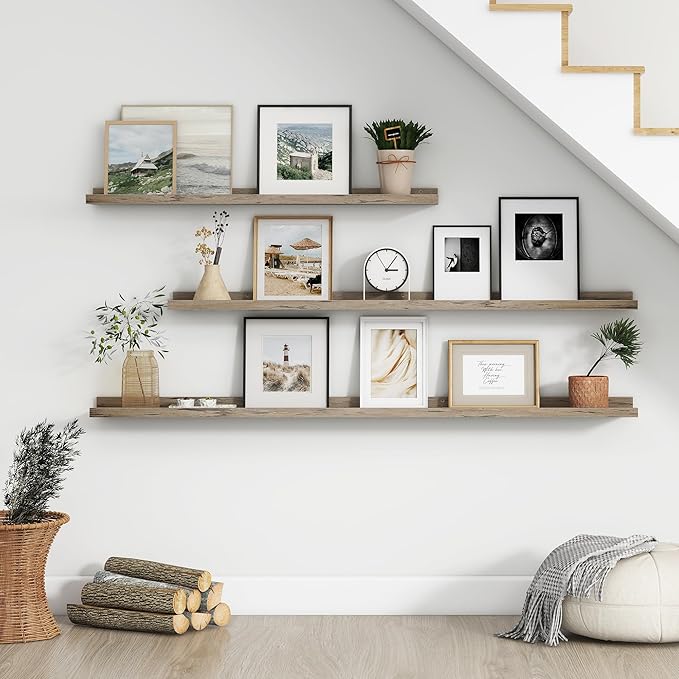 Floating Picture Ledge Shelves Set of 4, 24 Inch Shelves with Lip - Large Nursery Book Shelf for Toys Storage, Kids Bookshelf, Living Room, Bedroom Decor Frames