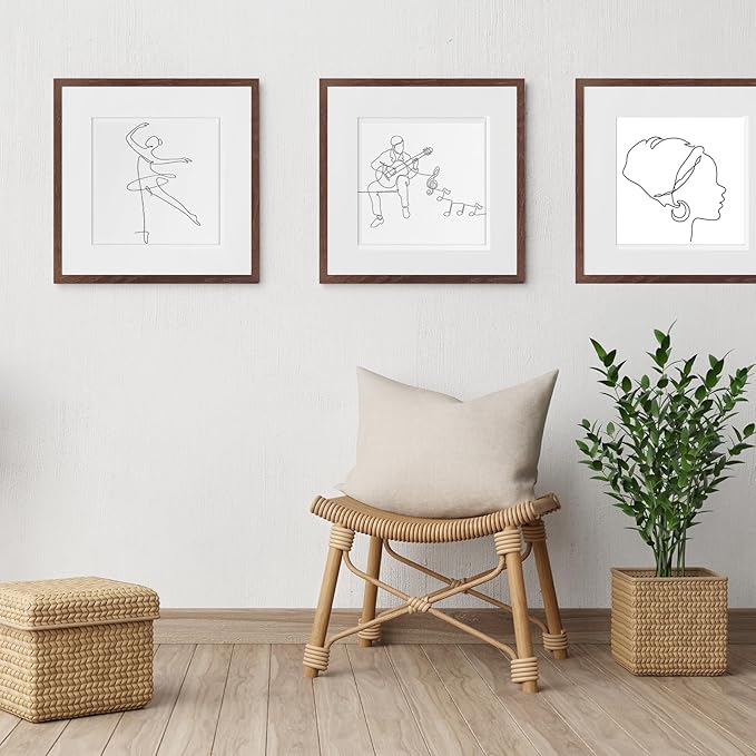 puthiac 10x10 Solid Oak Wood Picture Frame, Fits 6x6 with Mat or 10x10 Without Mat, Wall Display Only, Plexi Front, 1 Pack, Walnut