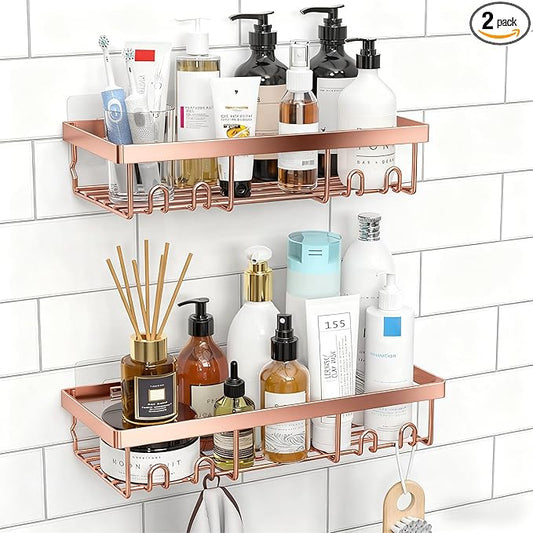 Moforoco Shower Caddy Shelf Organizer Rack, Self Adhesive Black Bathroom Shelves Basket, Home Farmhouse Wall Inside Organization and Storage Decor Rv Accessories, First Camper Apartment Essentials