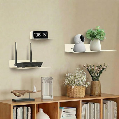 Steel Floating Shelves for Wall,Small Wall Shelf，Suitable for Bedroom, Living Room, Bathroom, Kitchen, Office (Warm White, 11.81x8.46 in)