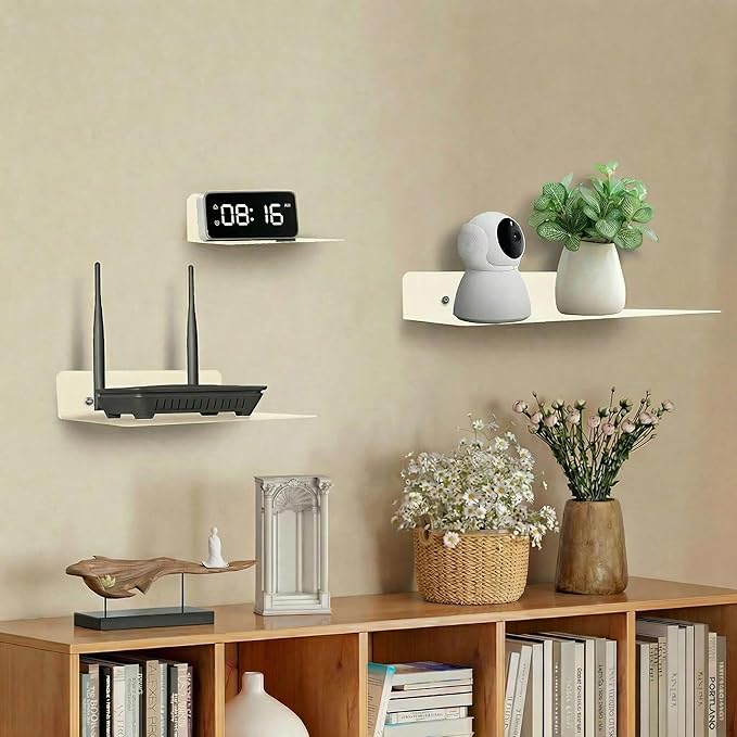 Steel Floating Shelves for Wall,Small Wall Shelf，Suitable for Bedroom, Living Room, Bathroom, Kitchen, Office (Warm White, 9.06x6.89 in)
