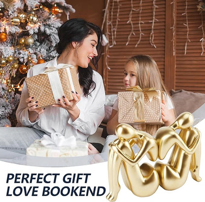 Gold Bookends Book Ends, Unique Decorative Girl Thinker Design,Non-Slip Home Office Bookshelf Decor, Modern Book Holder for Shelves, Heavy Duty Resin Book Stopper for Books,1Pair/2Piece