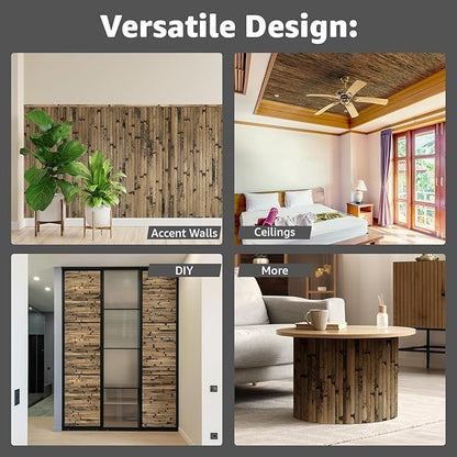 Art3d Natural Bamboo Wall Panel for Interior Wall Decor, Renewable Pole Wrap Wainscoting Paneling for Wall Ceiling Furniture Cabinet Office, 48 x 96 Inch, 2-Pack - Dark Burned