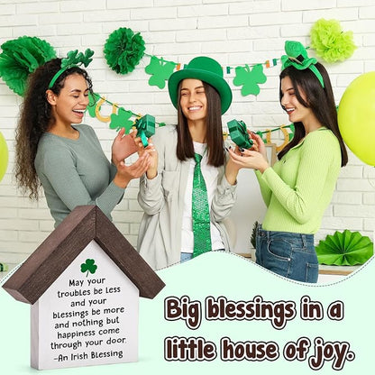 MBL St Patrick's Day Decoration - Happy Saint Patricks Day Accessories Gifts Green Shamrock Home Table Office Shelf Spring Tiered Tray Decor Centerpiece for Women Men, Wood Irish Blessing Sign