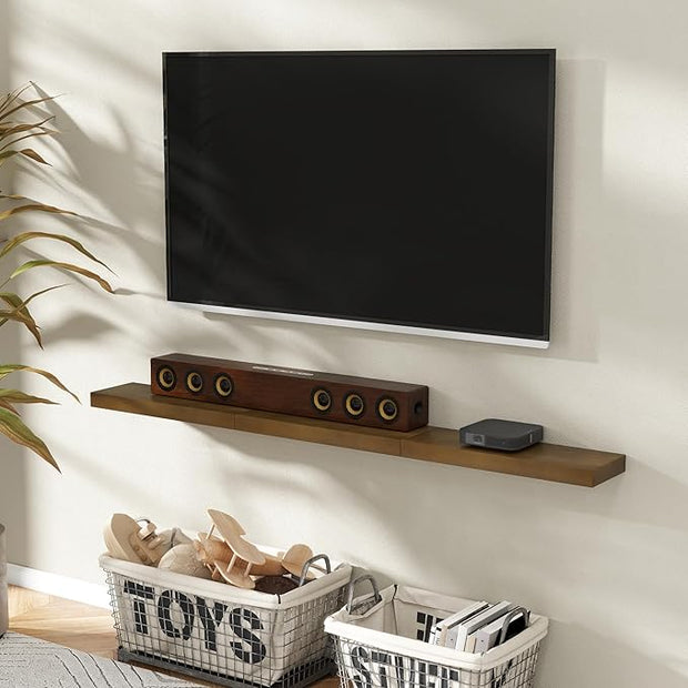 Marsmiles 24 Inch Wood Floating Shelves | Rustic Dark Wood Wall Shelves Set of 2 | 24" W x 7.7" D x 1.6" H Wooden Shelves for Bathroom Living Room Kitchen