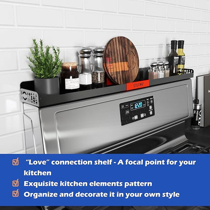 30" Magnetic Stove Top Shelf – Black Spice Rack with Red Logo and Seasoning Organizer – Kitchen Shelf for Back of Stove – Over Stove Rack and Storage Organizer
