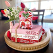 Geelin 4 Pcs Valentine Decorations Valentine Tiered Tray Decoration Wooden Gnome Book Stack Signs Ornament Vintage Table Decoration for Home Office Table Shelf Centerpiece Farmhouse Decorations