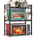 NETEL Expandable Microwave Stand,3 Tier Metal Kitchen Countertop Organizer Shelves with 8 Hooks,Bakers Rack,Microwave Shelf,Microwave Oven Rack,110lbs Weight Capacity