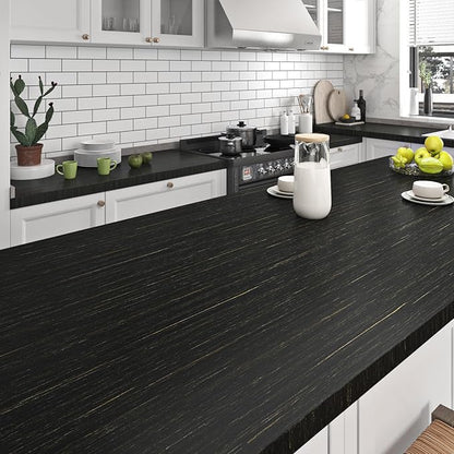 Livelynine 15.8x394 Gold and Black Textured Wallpaper for Bathroom Walls Waterproof Contact Paper Peel and Stick Accent Wall Paper Modern Self Adhesive Cabinet Covers Kitchen Counter Top Vinyl Wrap