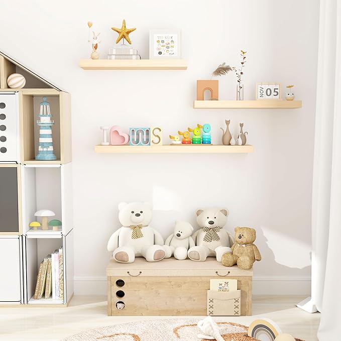 Marsmiles Natural Wood Floating Shelves | Unfinished Wood Wall Shelves Set of 2 | 16