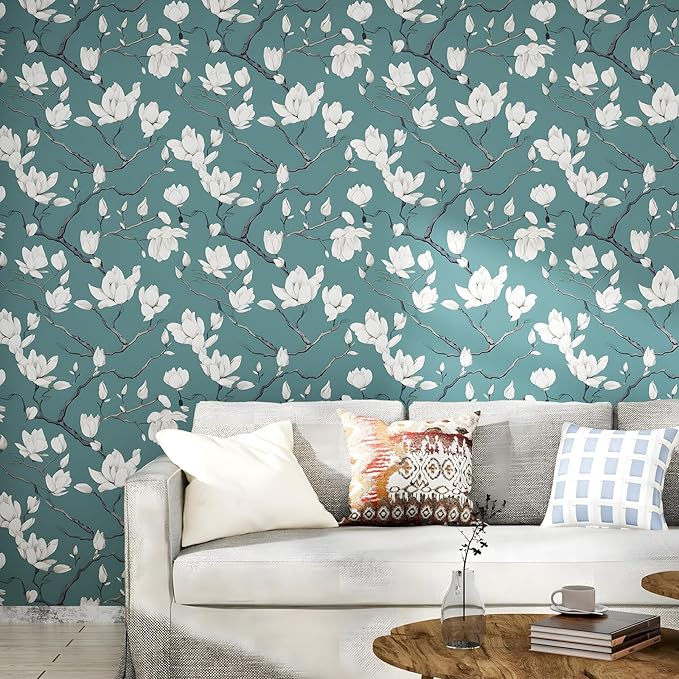 Blue and White Wallpaper Peel and Stick Vintage Floral Contact Paper for Bedroom Waterproof Self Adhesive Boho Leaf Wall Paper for Cabinets Locker Walls Bookcase Decor 17.5" X 118"