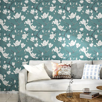 Blue and White Wallpaper Peel and Stick Vintage Floral Contact Paper for Bedroom Waterproof Self Adhesive Boho Leaf Wall Paper for Cabinets Locker Walls Bookcase Decor 17.5" X 118"
