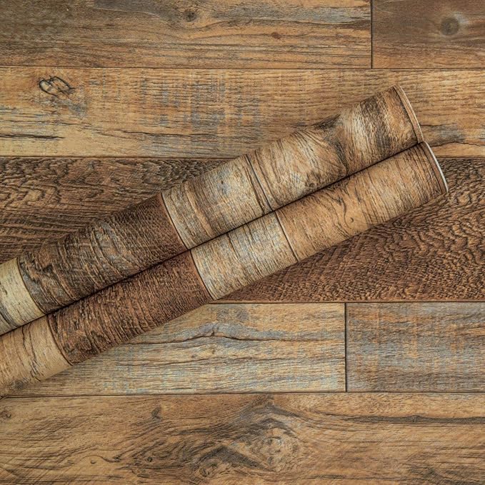 17.71''×118'' Distressed Wood Plank Wallpaper Peel and Stick Rustic Wood Grain Pattern Wall Paper Removable Self Adhesive Brown Shiplap Vinyl Film Decorative Wooden Look