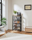Shoe Rack, 5-Tier Slanted Shoe Rack, Narrow Shoe Storage Shelf, Slim Shoe Organizer for Entryway, Space-Saving, Wooden Top and Metal Frame, for Entryway, Hallway Rustic Brown and Black TXJ03BF