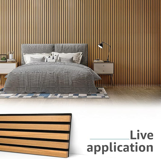 Art3d 4-Pack Acoustic Wood Slat Wall Panels for Interior Decor, 3D Fluted Sound Absorbing Wood Paneling for Accent Wall Ceiling Kitchen Living Room Bedroom Office, 94.5 x 7.9 inch Warm Teak