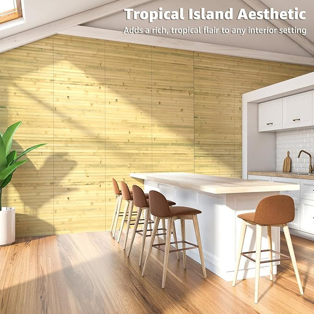 Art3d Natural Bamboo Wall Panel for Interior Wall Decor, Renewable Pole Wrap Wainscoting Paneling for Wall Ceiling Furniture Cabinet Office, 12 x 96 Inch - Natural, 1-Pack