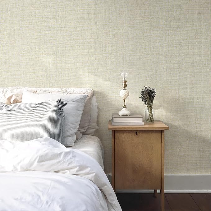 Guvana Grasscloth Peel and Stick Wallpaper Cream Textured Contact Paper Modern Removable Self Adhesive Wall Paper Thicken Fabric Faux Linen Wallpaper for Bathroom Wall Covering Vinyl 394inx15.7in