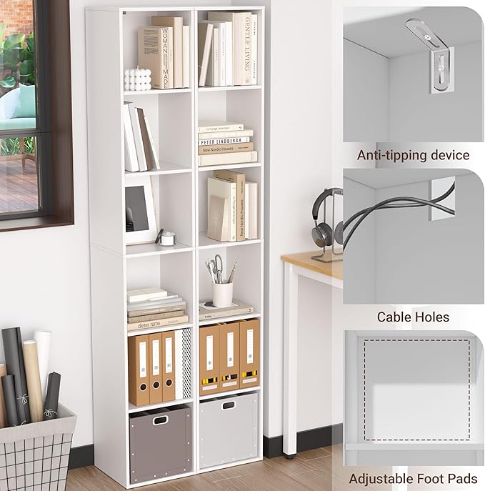 White Cube Shelf, 6 Cube Storage Organizer, 6-Tier Cube Storage Shelf, Freestanding Low Bookcase for Living Room Decor, Bedroom Clothes, Kids Toys & Home Office