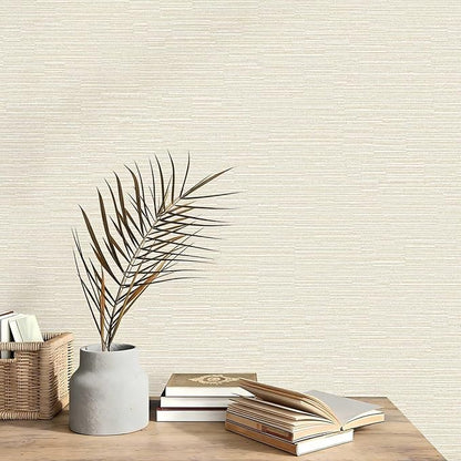 20.8" x 196.8" Textured Wallpaper, Beige Grasscloth Peel and Stick Wallpaper for Bedroom Bathroom Laundry Room RV Stick and Peel Wall Paper Thickened