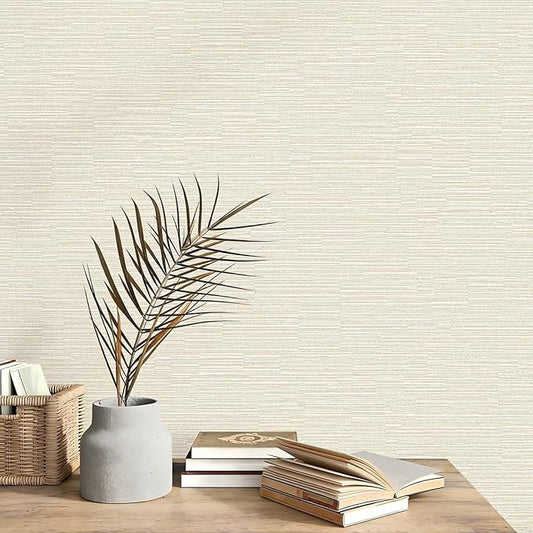 20.8" x 196.8" Textured Wallpaper, Beige Grasscloth Peel and Stick Wallpaper for Bedroom Bathroom Laundry Room RV Stick and Peel Wall Paper Thickened
