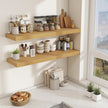 Fun Memories 48 Inch Floating Shelves for Wall - 12 Inch Deep Fireplace Mantel Shelf - Wood Floating Shelf for Wall - Large Storage Shelves Wall Mount for Living Room & Bedroom - Oak - Set of 2