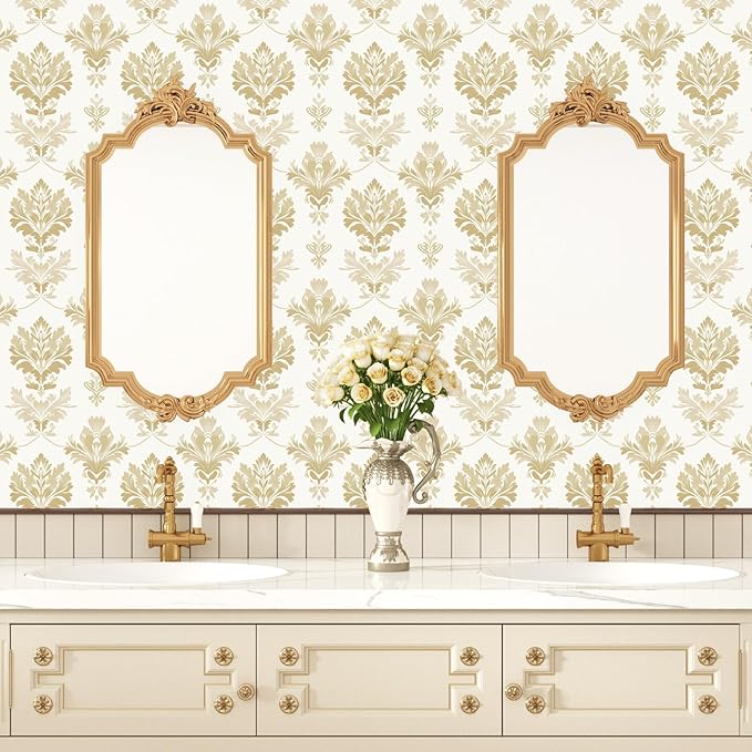Vintage Symmetry Wallpaper Peel and Stick Beige Floral Wall Paper Boho 17.5