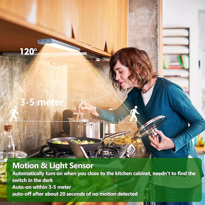 HIBOITEC Under Cabinet Lighting Motion Sensor Lights Indoor, 3 Color Temperatures Wireless Rechargeable Closet Light, Dimmable Under Counters Light for Kitchen, Wardrobe, Closets, Cupboard, 1Pack