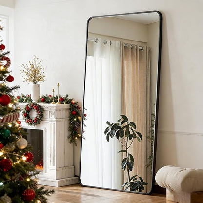 BEAUTYPEAK Black Full Length Mirror, 71"x32" Rounded Corner Floor Mirror Standing Hanging or Leaning Against Wall, Suitable for Bedroom or Dressing Room