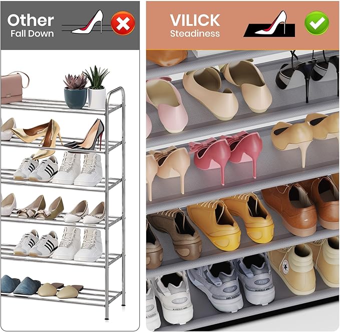 Shoe Rack for Closet Shoe Organizer Space Saver Storage for 20-25 Pair Shoe Shelf with Hook and Side Pocket Free Standing 5 Tier Shoe Rack Organizer for Entryway,Small Spaces, Grey