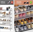 Shoe Rack for Closet Shoe Organizer Space Saver Storage for 20-25 Pair Shoe Shelf with Hook and Side Pocket Free Standing 5 Tier Shoe Rack Organizer for Entryway,Small Spaces, Grey
