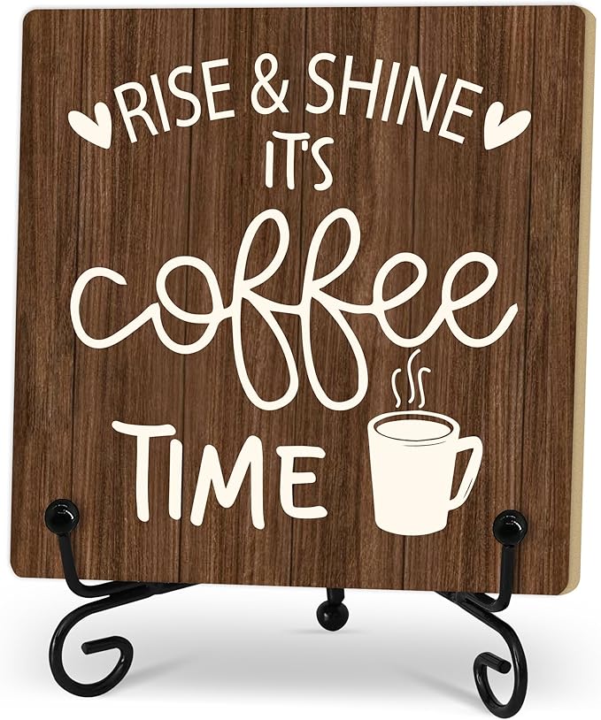 Coffee Desk Decor Sign, Coffee Time Sign With Stand For Farmhouse Home Kitchen Table, Wine Sign For Farmhouse Home Kitchen Bar Shelf Table, Gifts For Family Friend Coworker-10